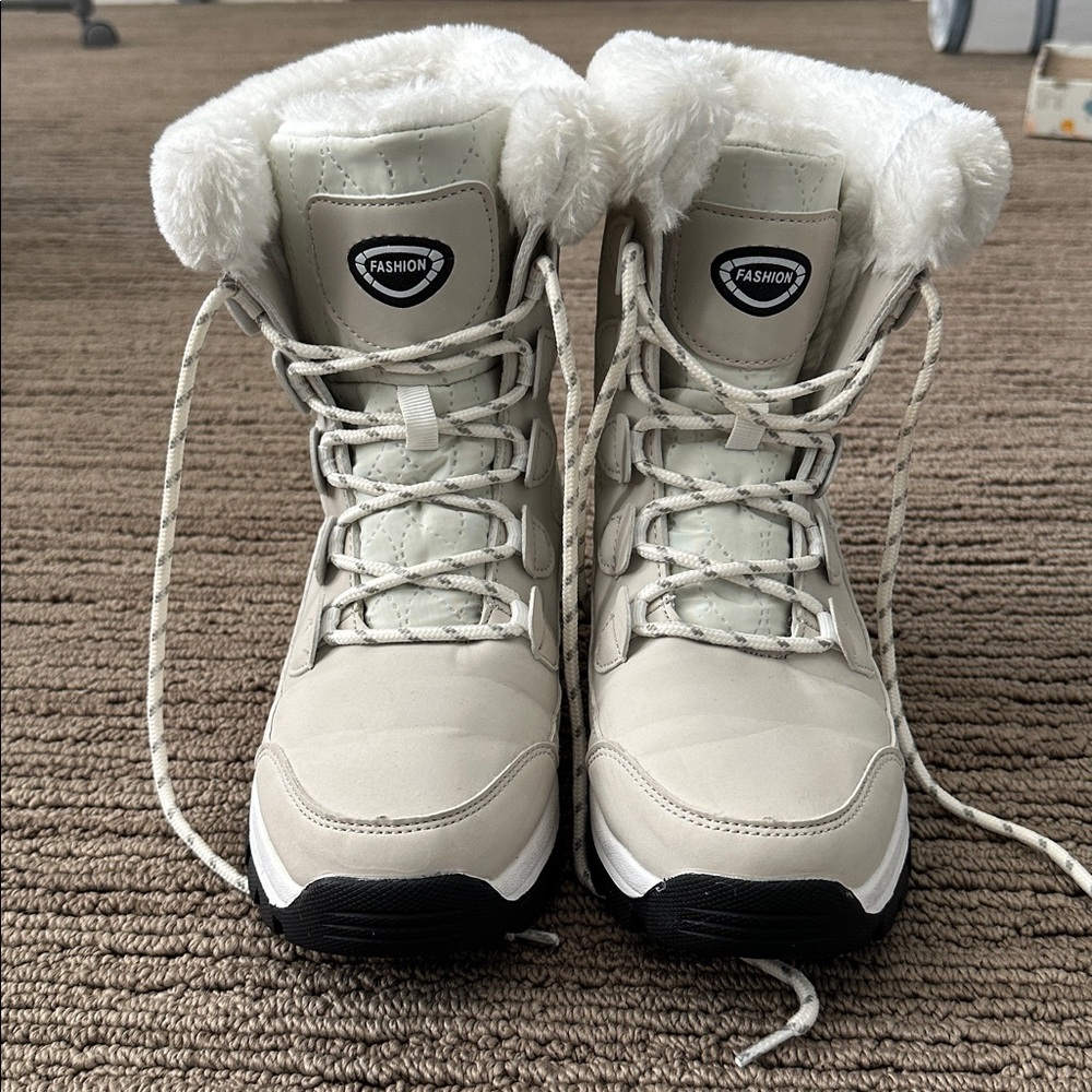 Waterproof Lace-Up Winter Boots with Faux Fur